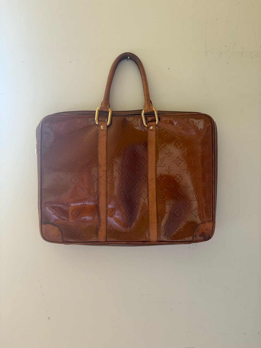 Louis Vuitton Brown Patent Leather Briefcase Tote